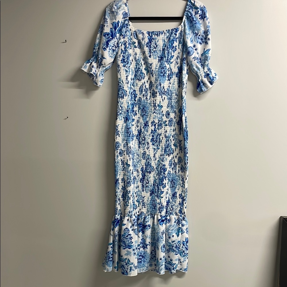Floral Blue and White Dress